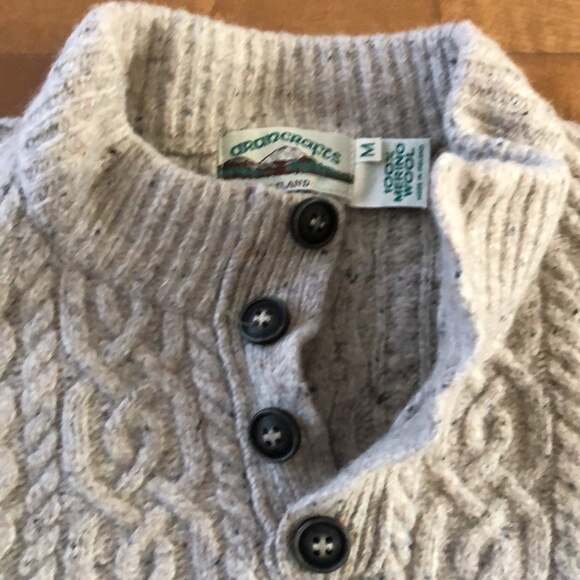 Aran Crafts Irish cable crewneck with 4 front buttons & pockets size XS - Picture 6 of 11